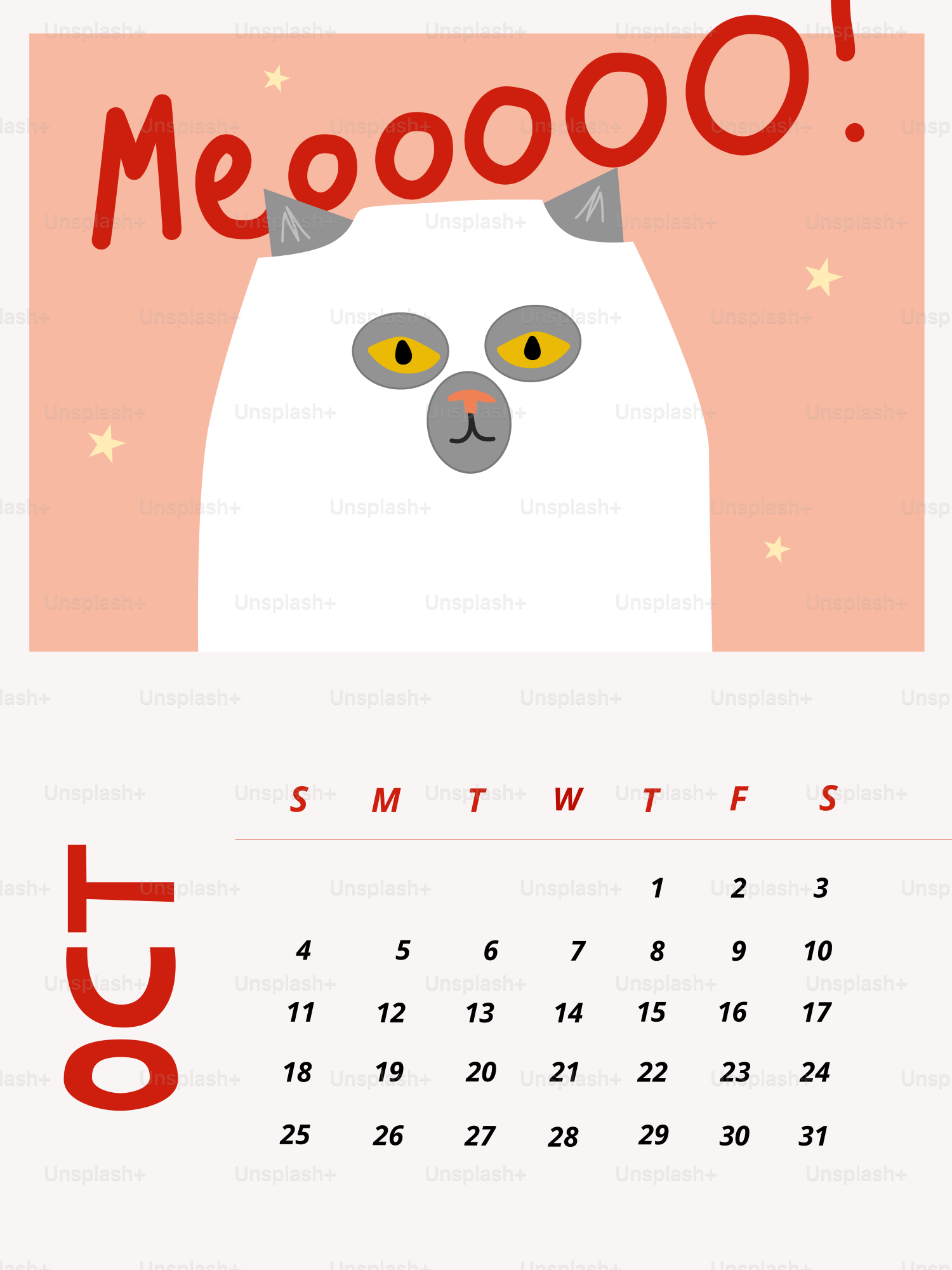 A cartoon cat with the word meooo above it.