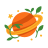 Orange planet with rings and green sprouts
