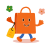 A happy orange shopping bag character with flowers.