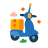 Blauer Roller mit Lieferkasten und Sternen