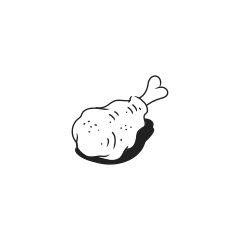 Un dibujo sencillo de una pierna de pollo frita.