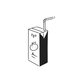 Juice box with an apple illustration and straw