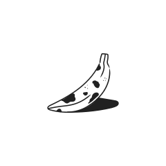 A banana with dark spots on a white background.