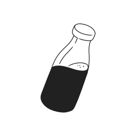 A glass bottle filled with dark liquid
