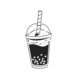 A black and white drawing of a bubble tea.