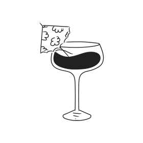 A cocktail with a patterned garnish