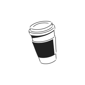 A simple line drawing of a coffee cup.