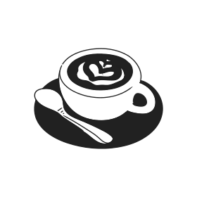 A cup of coffee with latte art and a spoon.