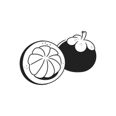 A whole mangosteen and a sliced mangosteen