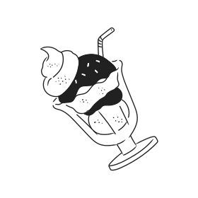 A drawing of a sundae with whipped cream and sprinkles.