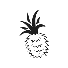 A stylized black and white pineapple illustration.