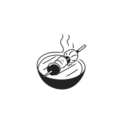 グリルで串焼きの料理。