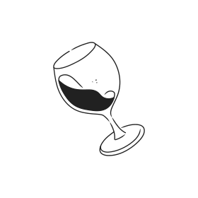 A glass of red wine tilted slightly.