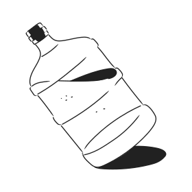 A large water bottle with some liquid