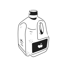 Plastic jug with apple logo on label