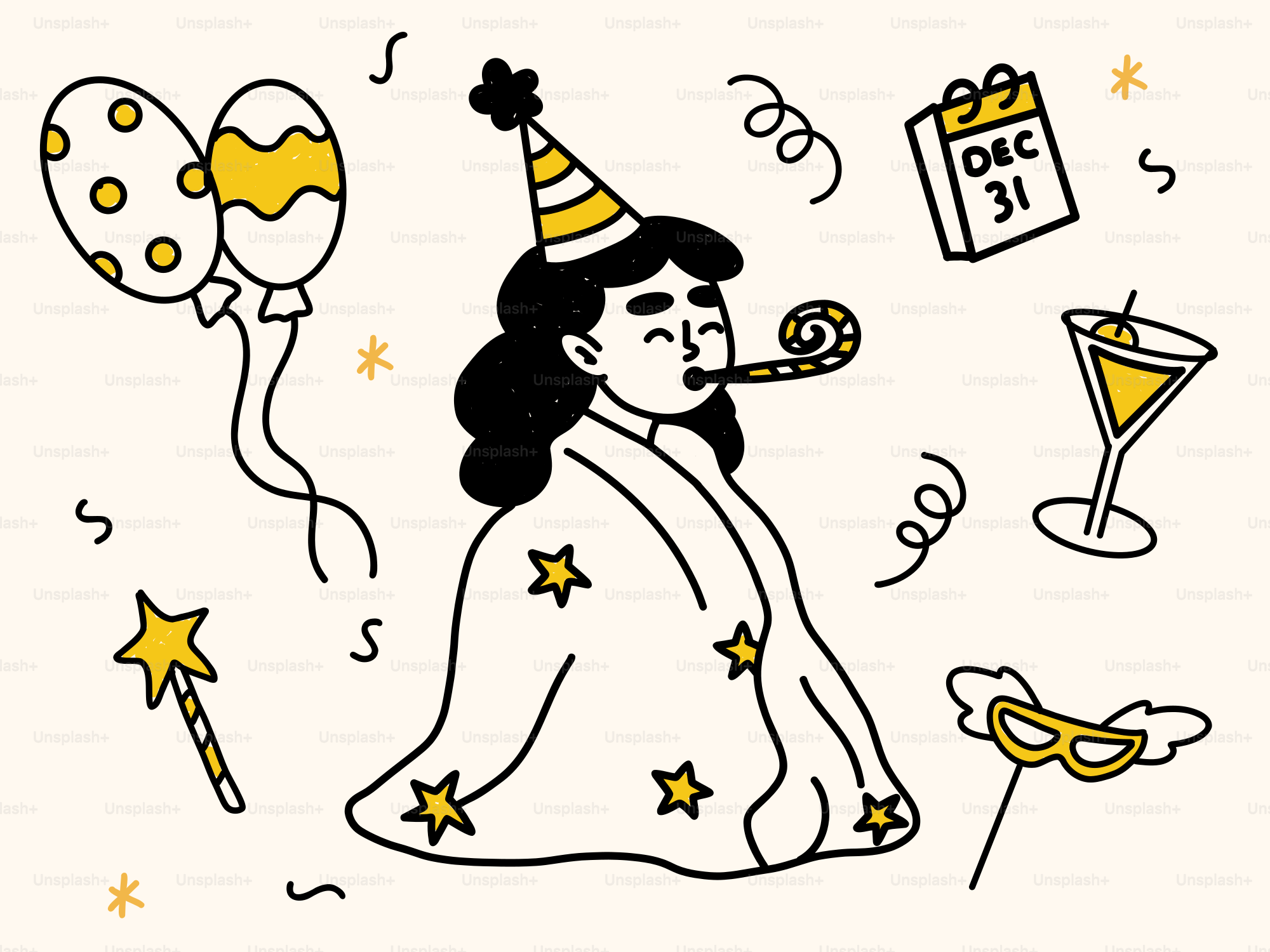 Person celebrating new year's eve with party decorations