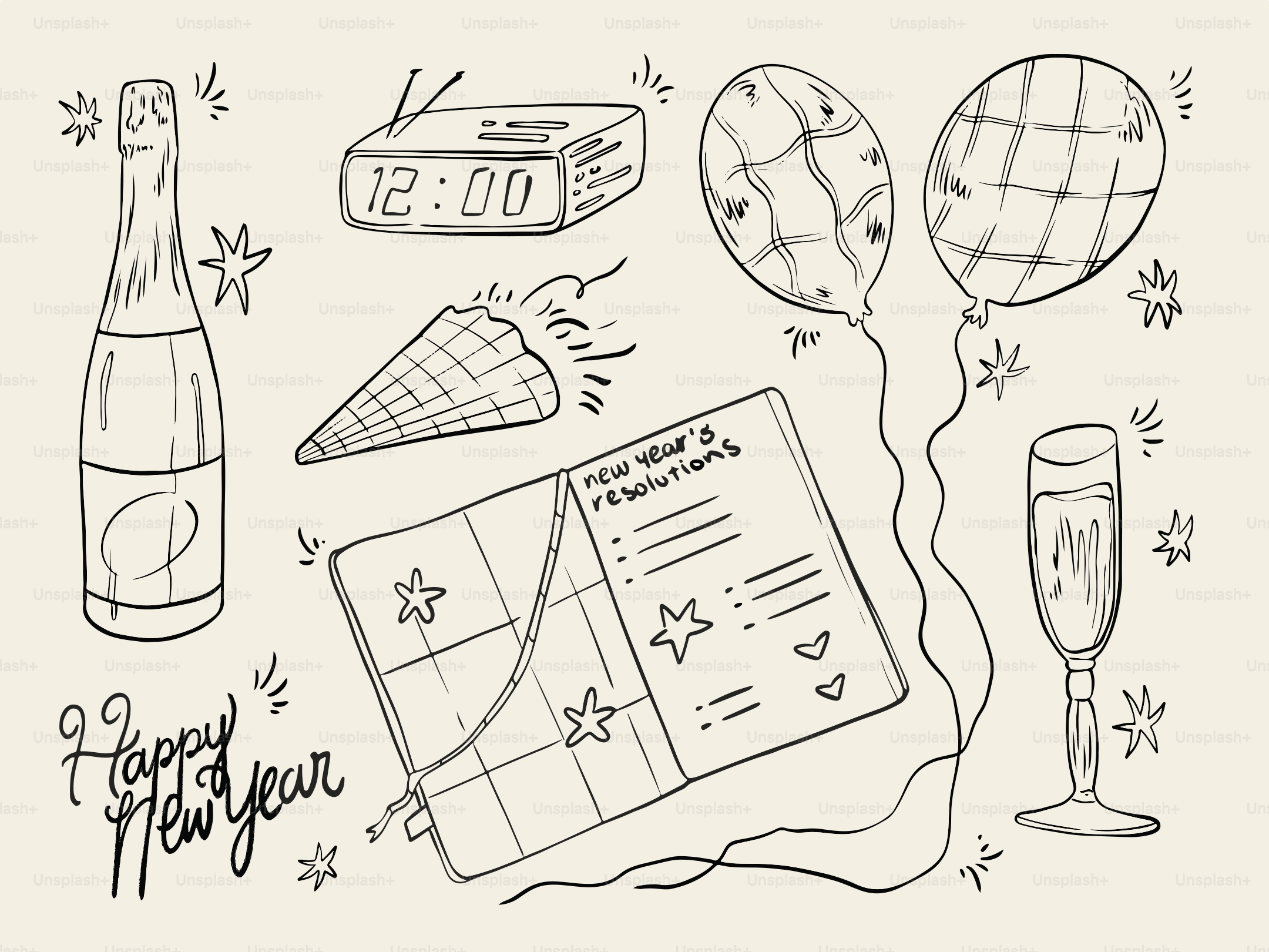 New year's celebration items and resolutions