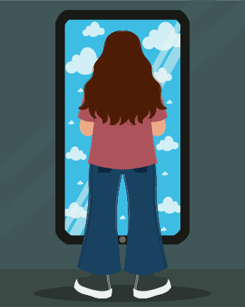 Person looking at a screen displaying clouds