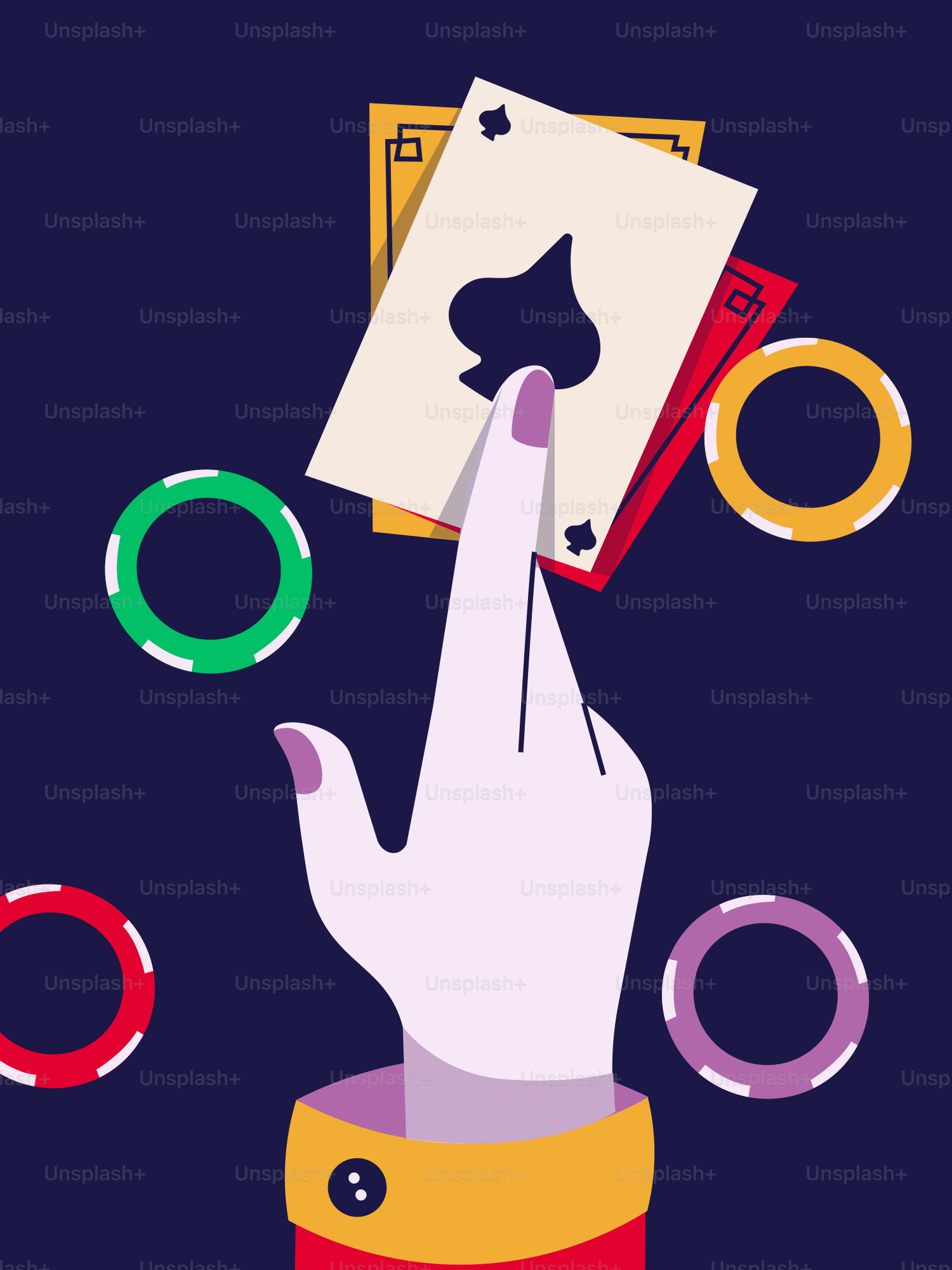 Balanceamento de mãos com cartas e fichas de pôquer