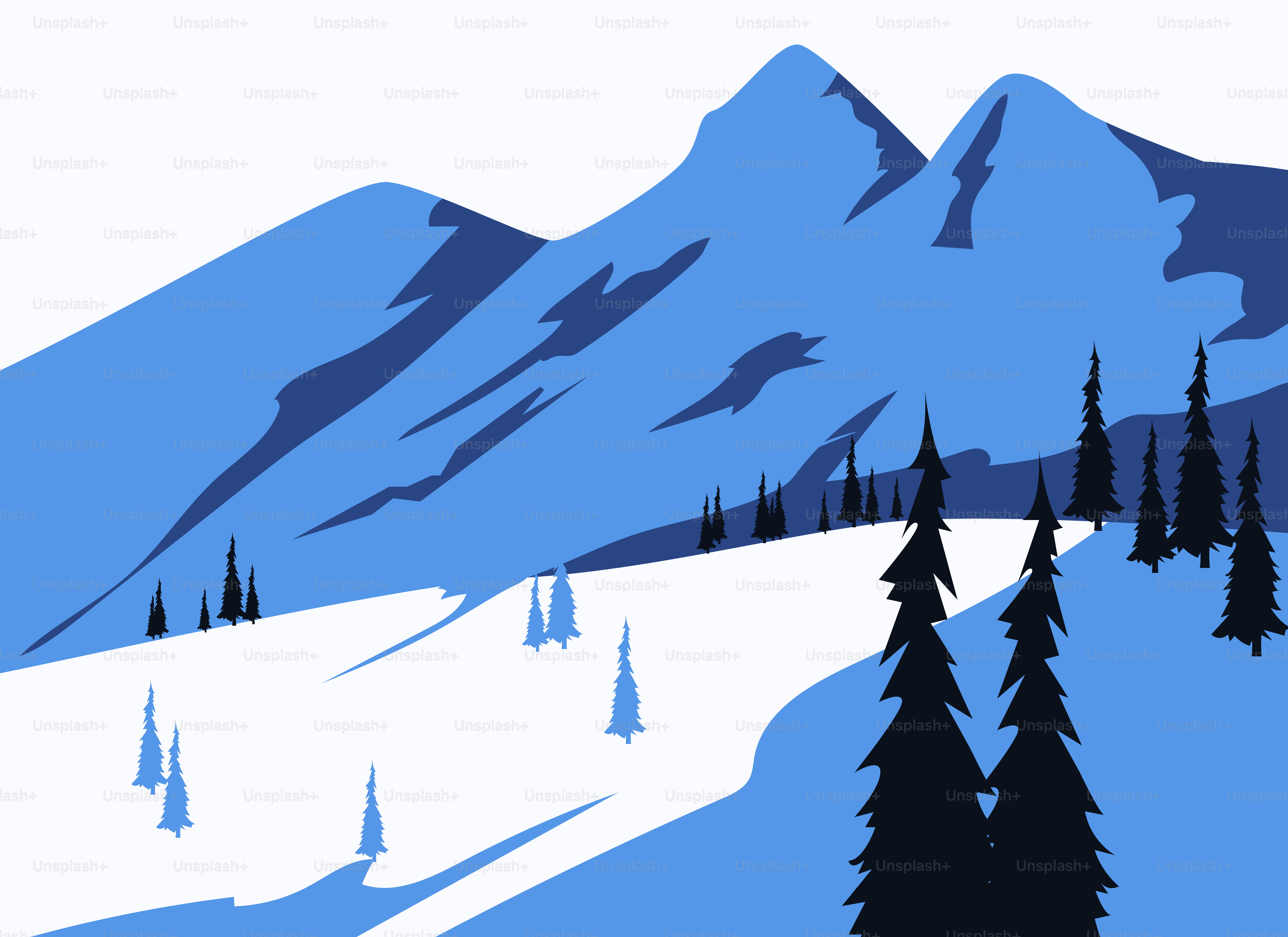 Montagne blu con neve e pini