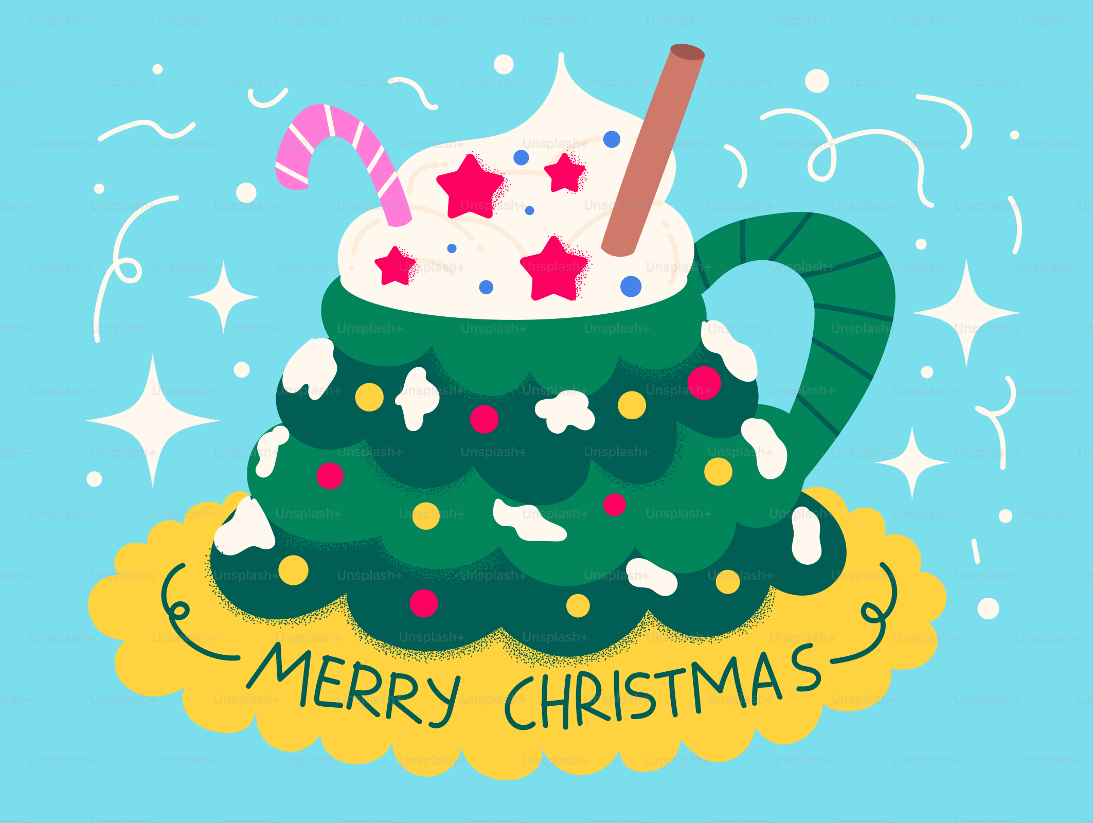 Christmas tree mug with whipped cream and candy cane