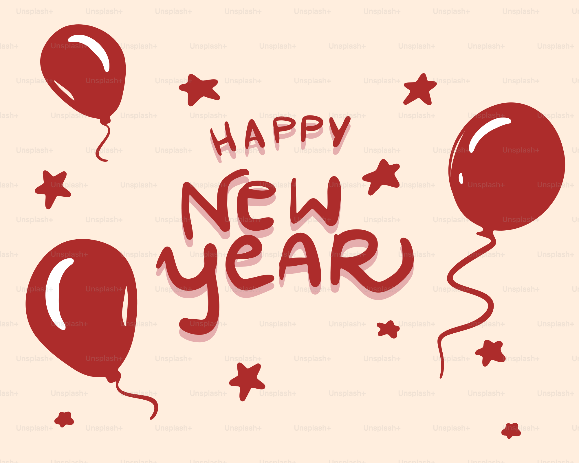 Feliz año nuevo con globos y estrellas