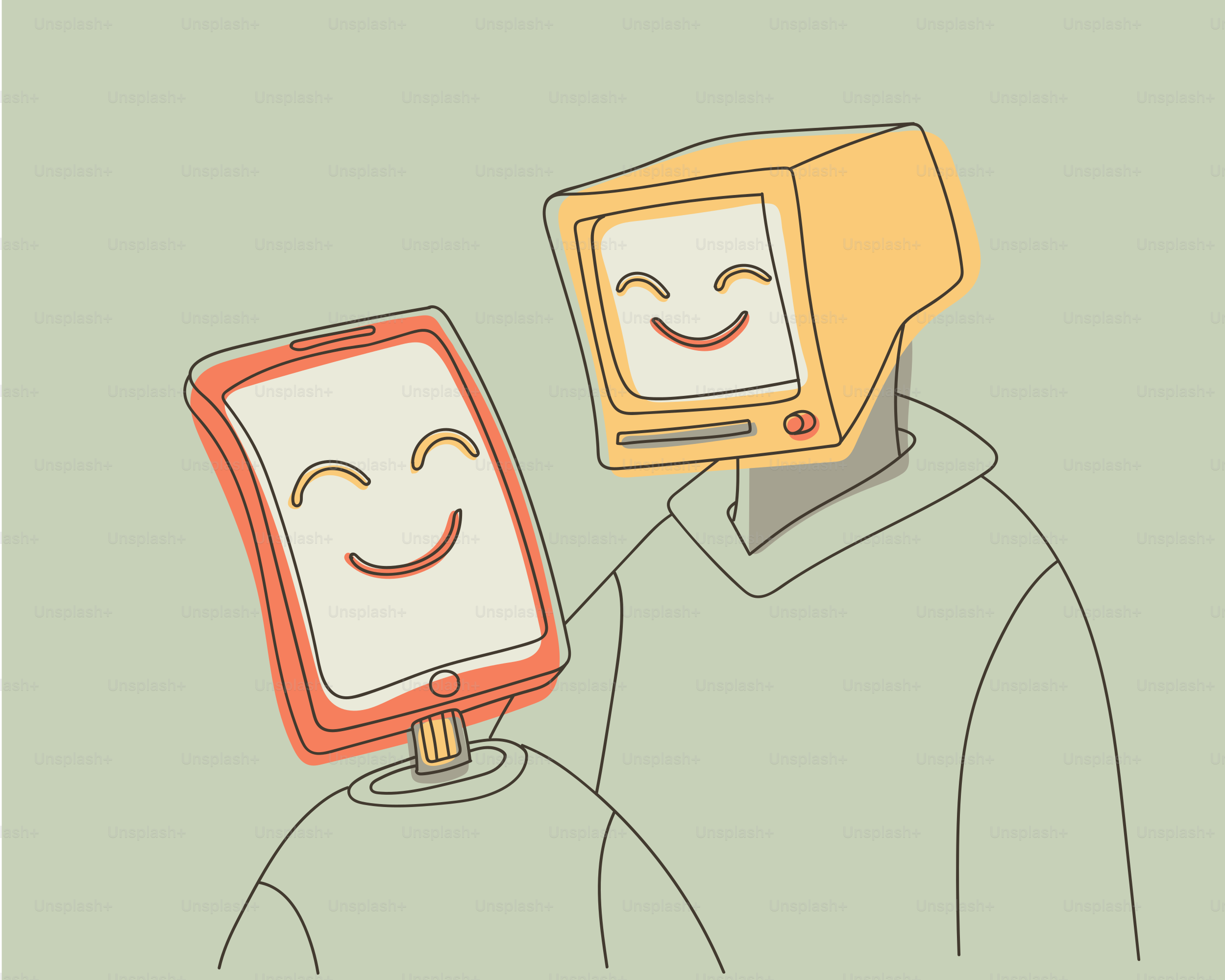 Computer and tablet with smiling faces