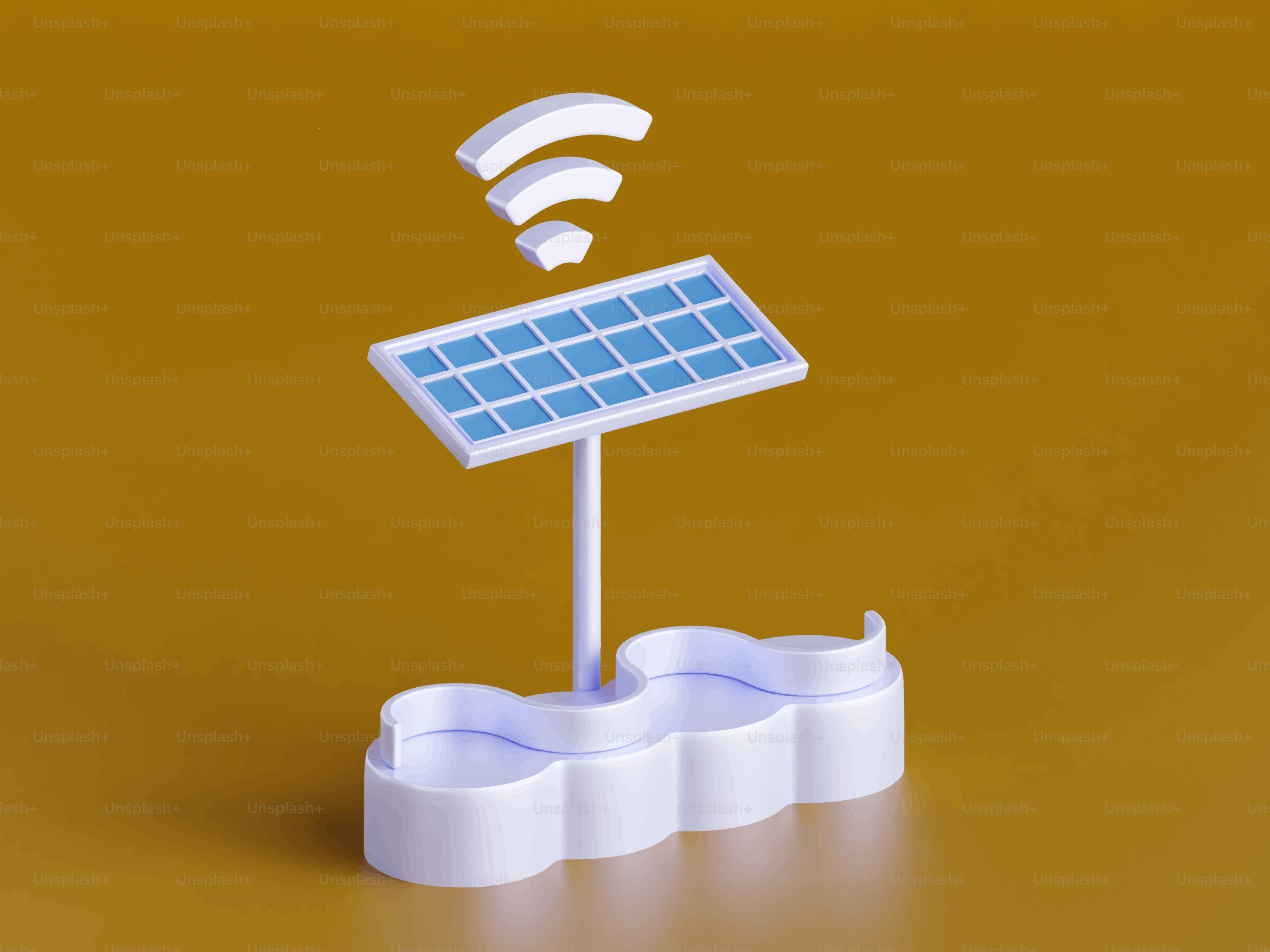 Panel solar con señal wifi sobre fondo amarillo