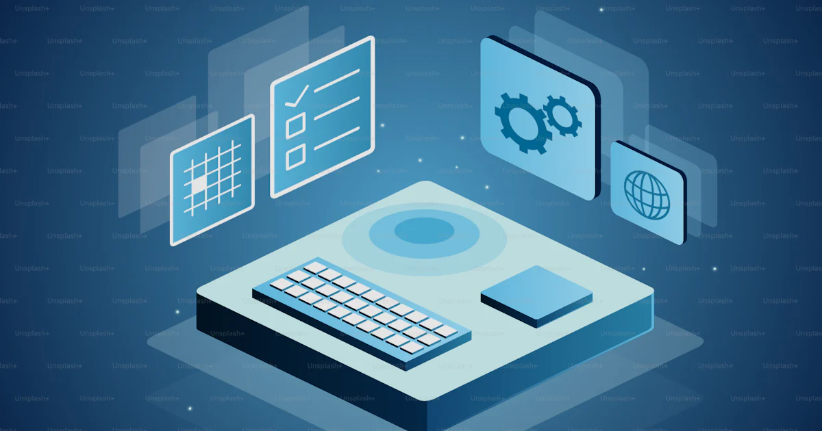 Abstract Digital Interface Vector Abstract digital interface with keyboard and icons. vector – Technology ...