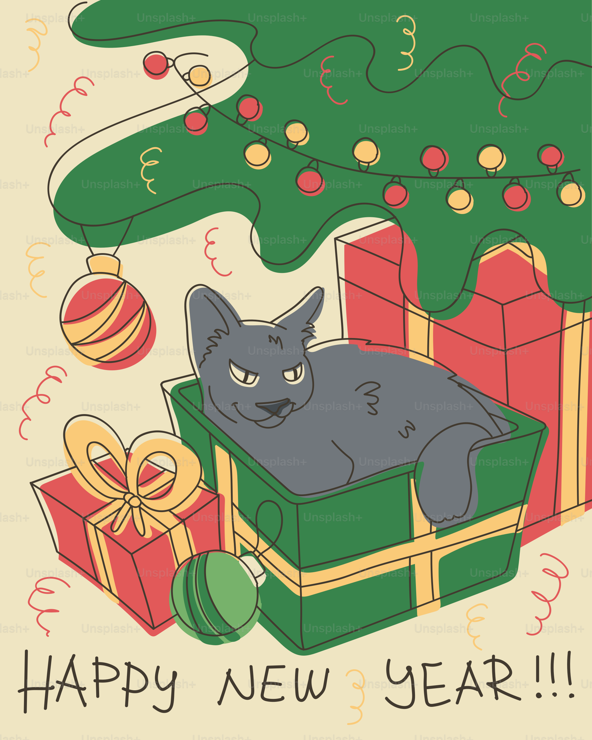 Witzige Weihnachtskarte Schwarze Katze Mit Girlande Lichter Glühbirne. Star  Kitty Kätzchen. Frohe Weihnachten. Lustige Weihnachtskarten Katzen, image size:3000x3750