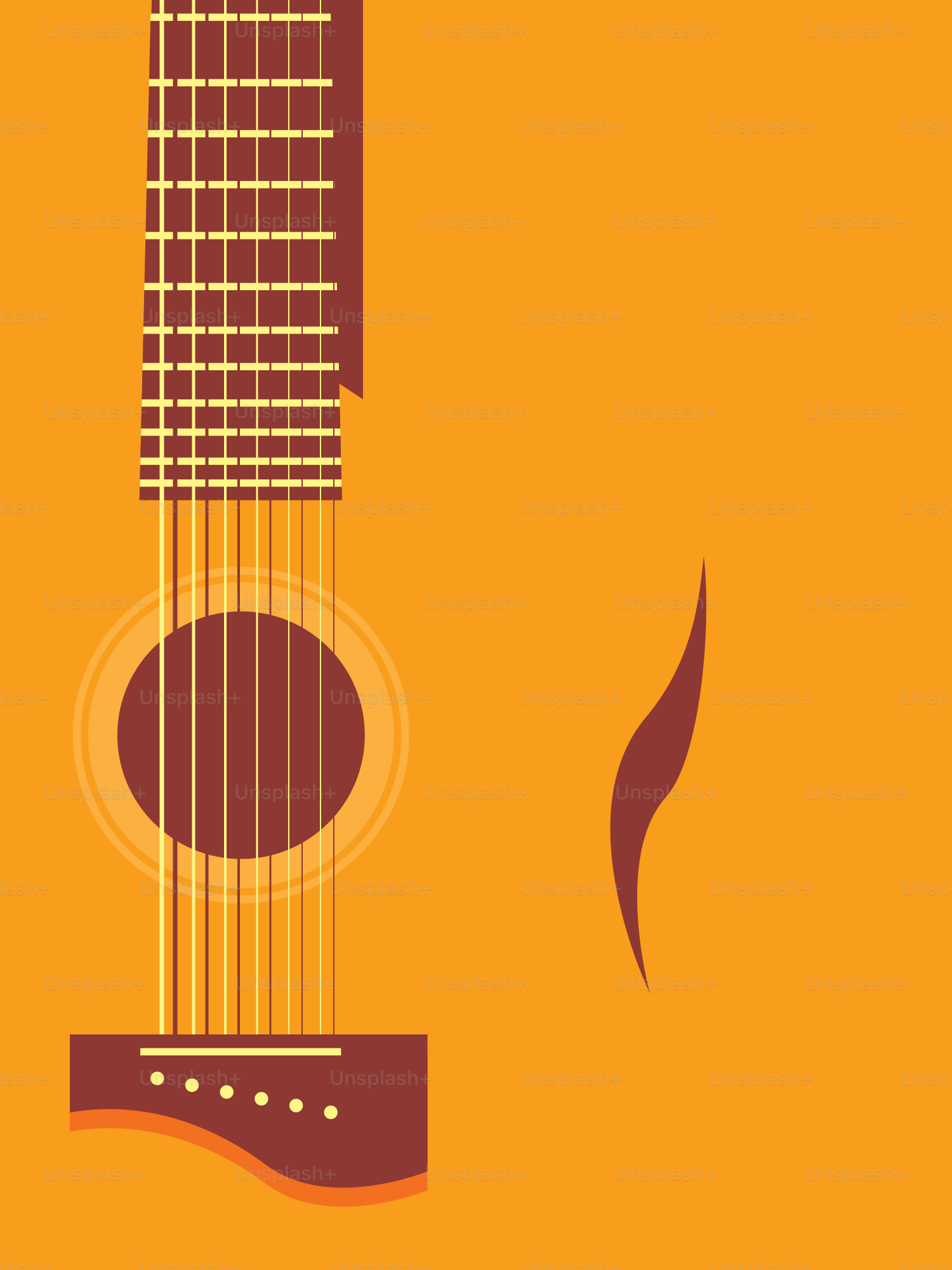 Gros plan d’une guitare acoustique sur fond orange