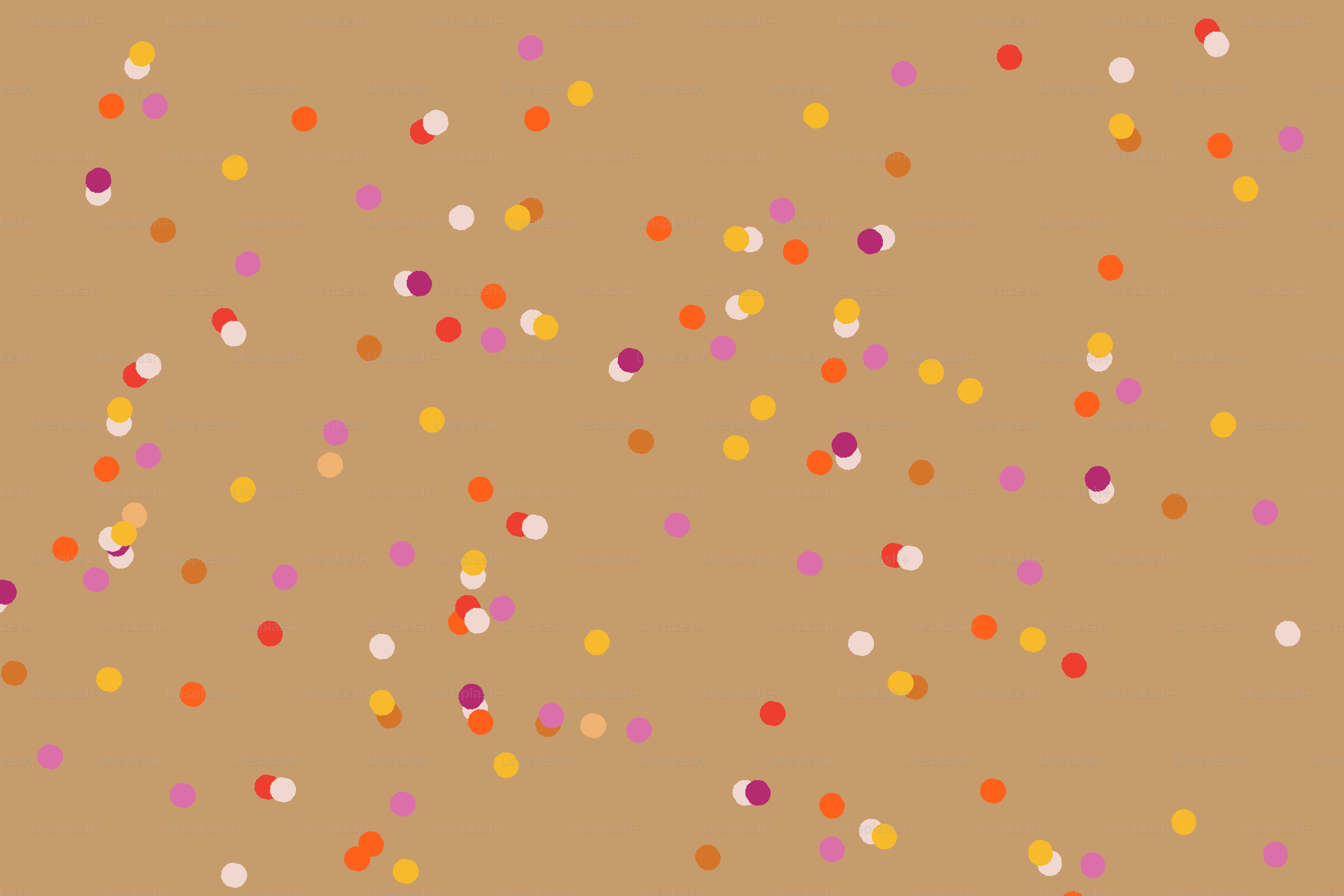 Scattered colorful dots on a tan background
