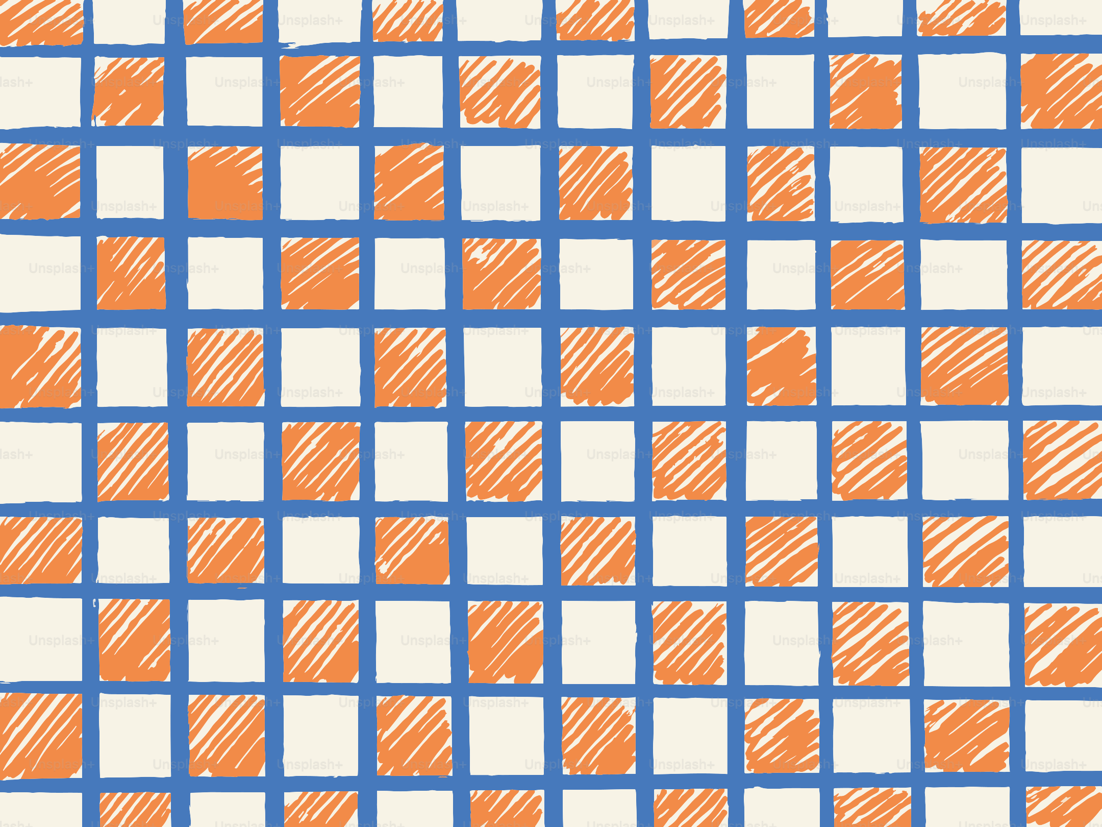 Blaues Raster mit abwechselnden orangen und weißen Quadraten
