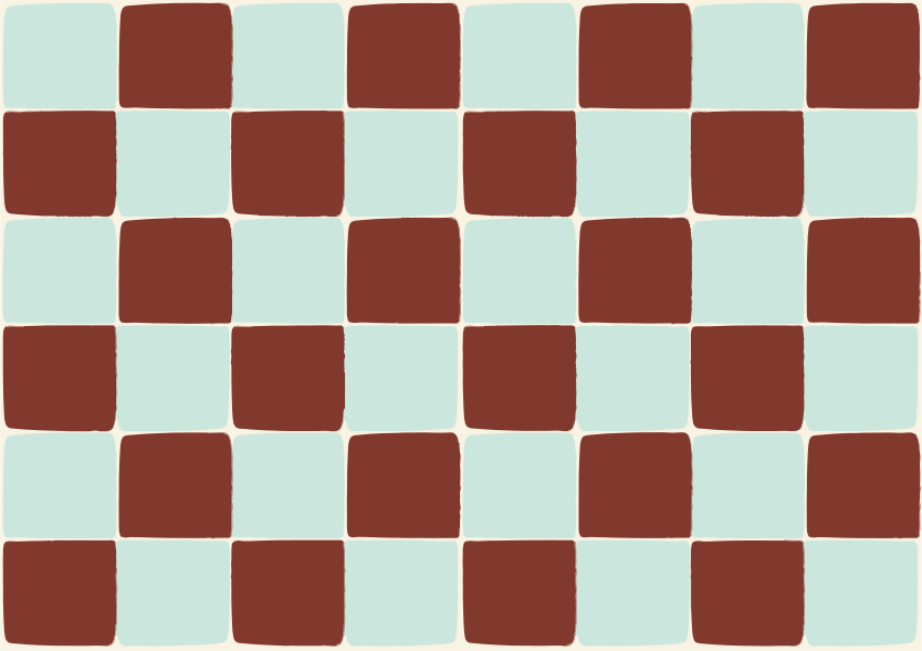 A checkerboard pattern of brown and light blue squares
