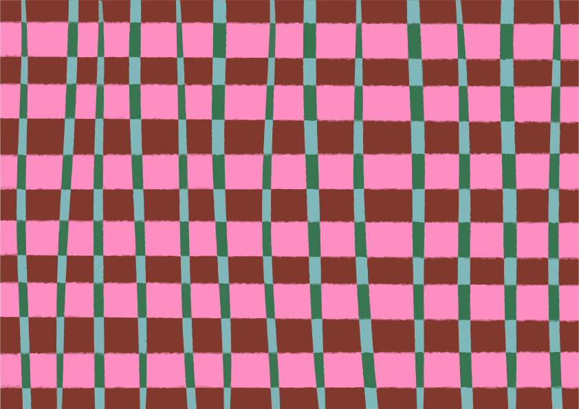 Pink, brown, and teal checkered pattern