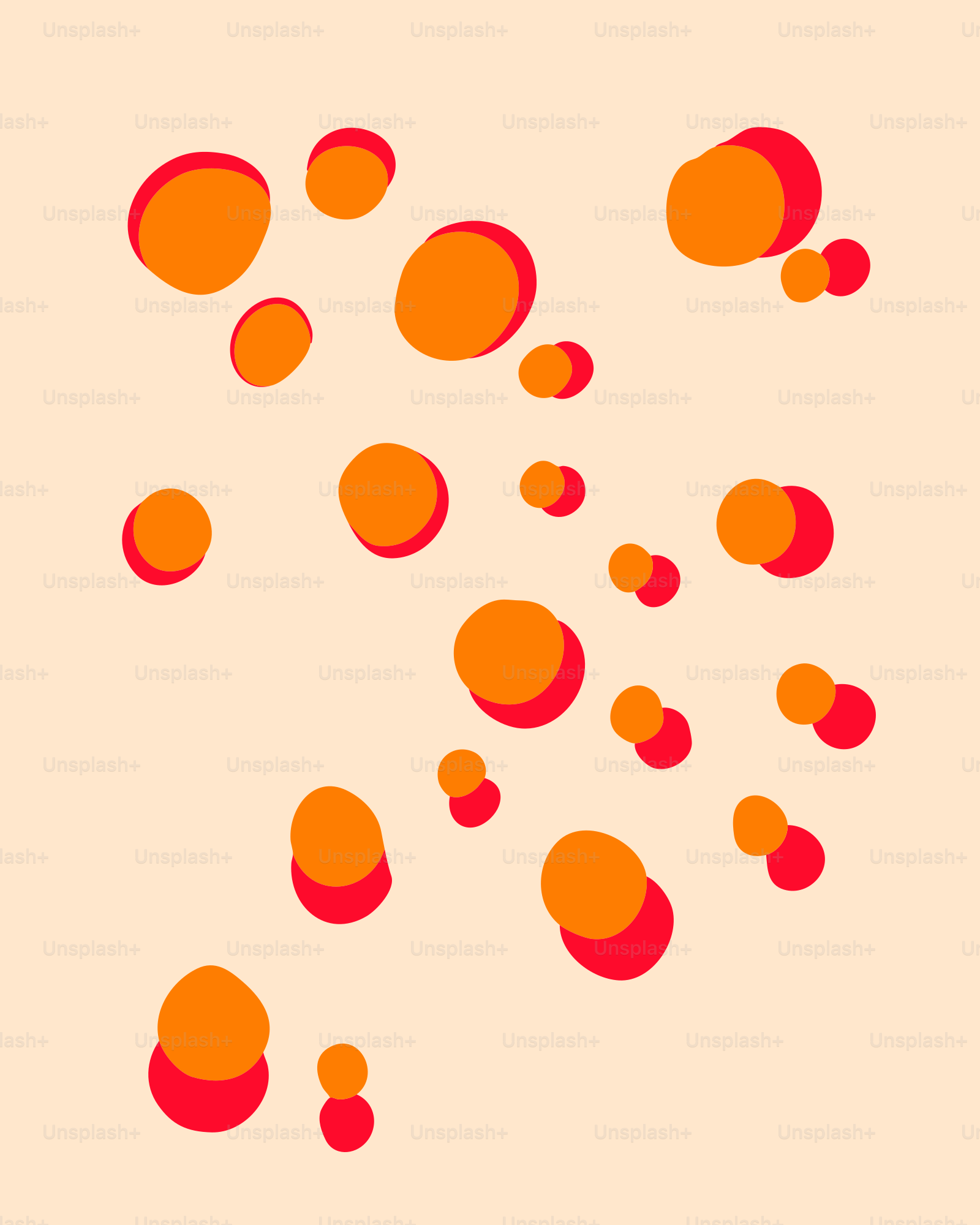 Orange and red circles scattered on a cream background.