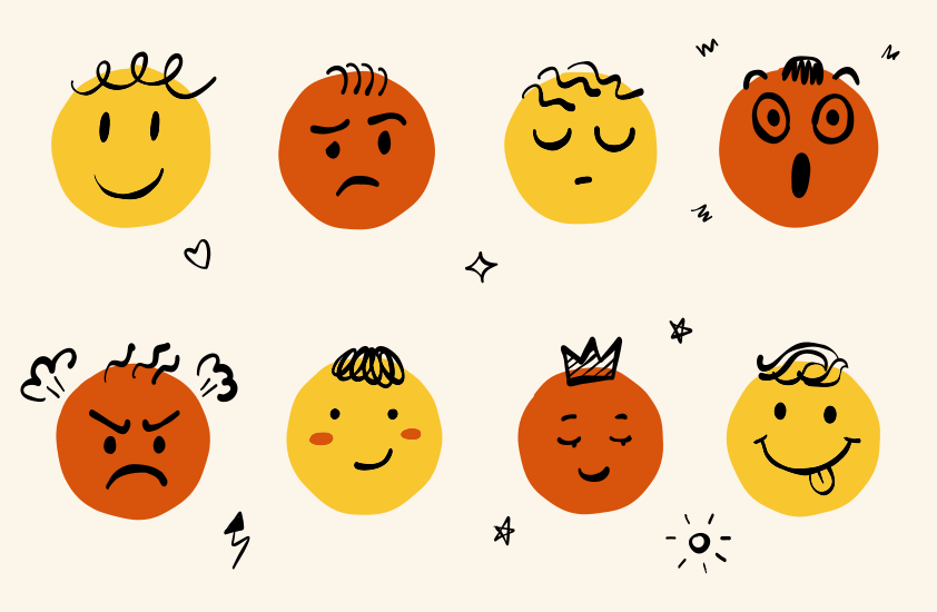 さまざまな感情を表す8つのカートゥーン顔