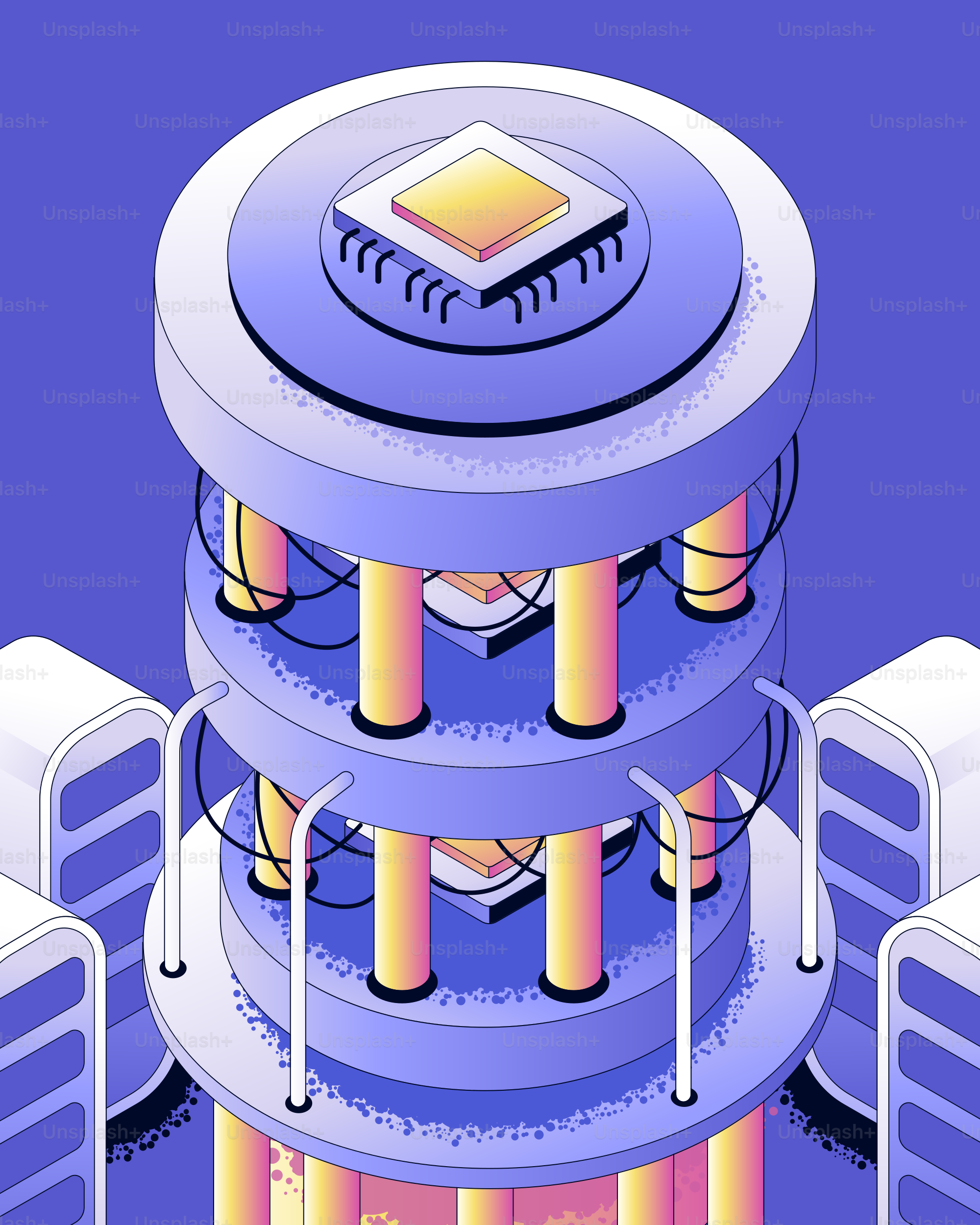 Futuristic server rack with glowing core