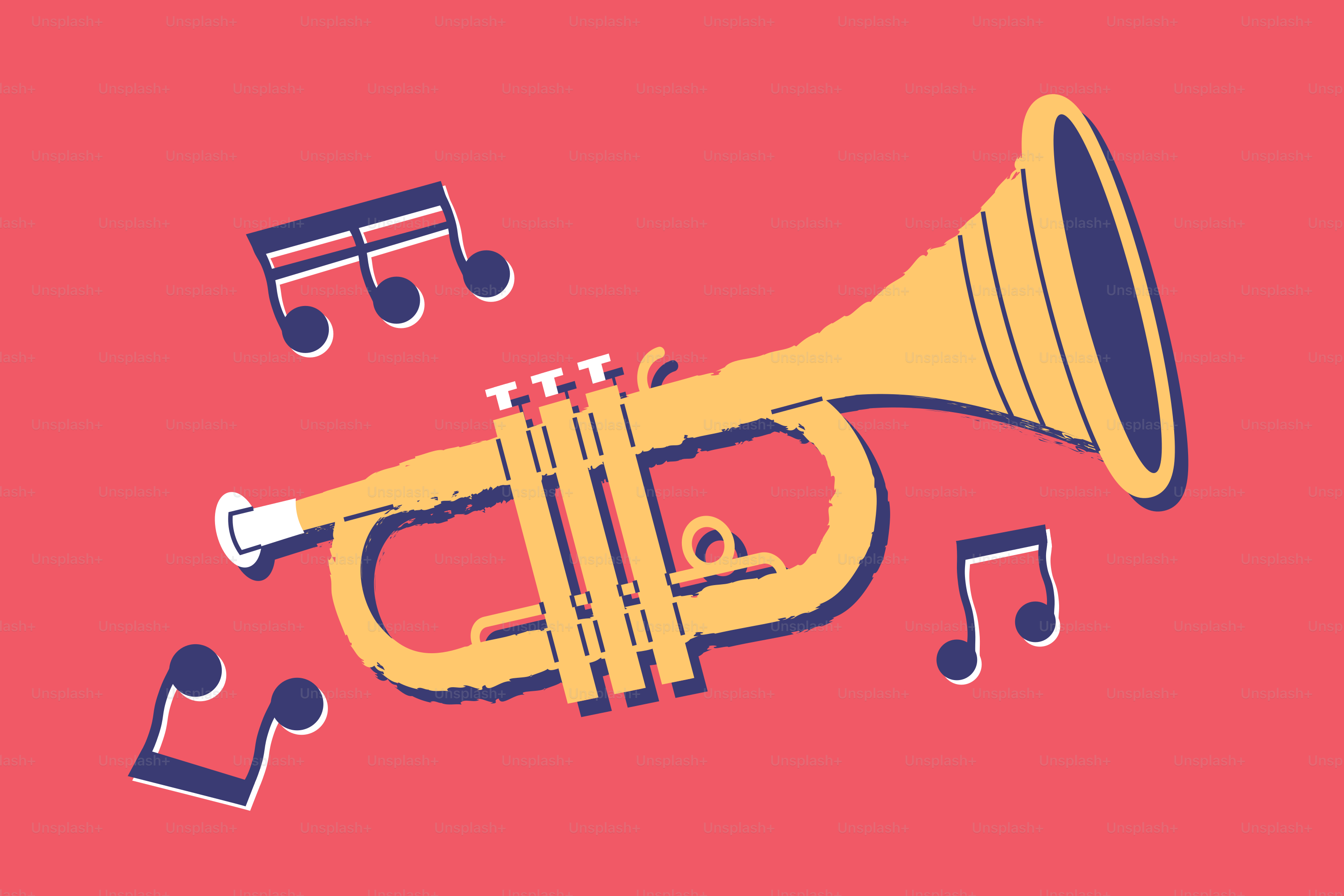 A golden trumpet with musical notes