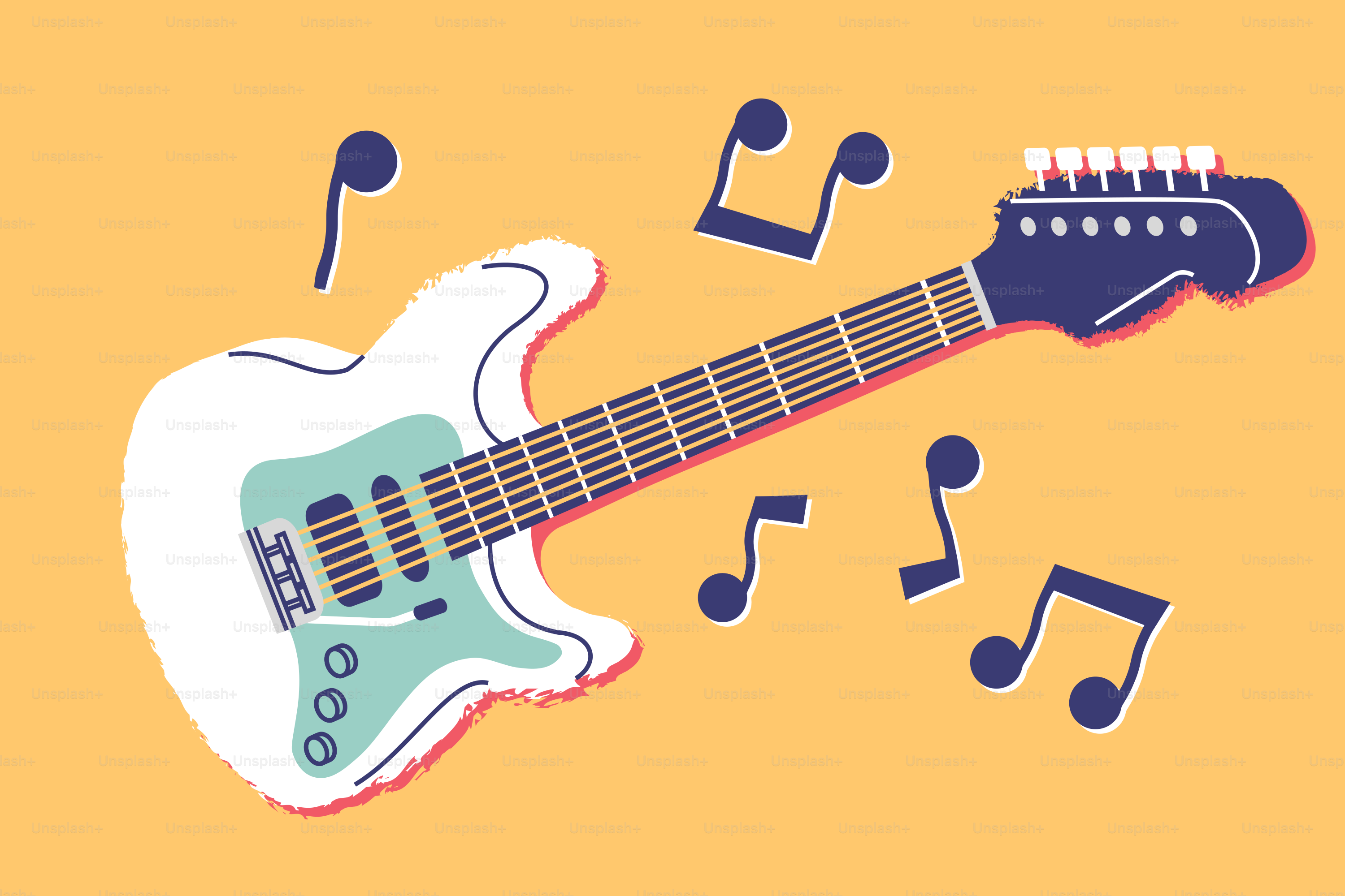Weiße E-Gitarre mit Noten