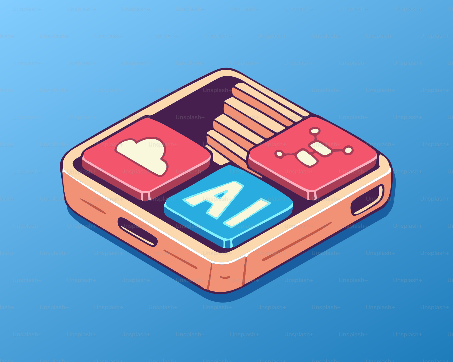 Représentation abstraite des icônes de l’IA et des technologies cloud.