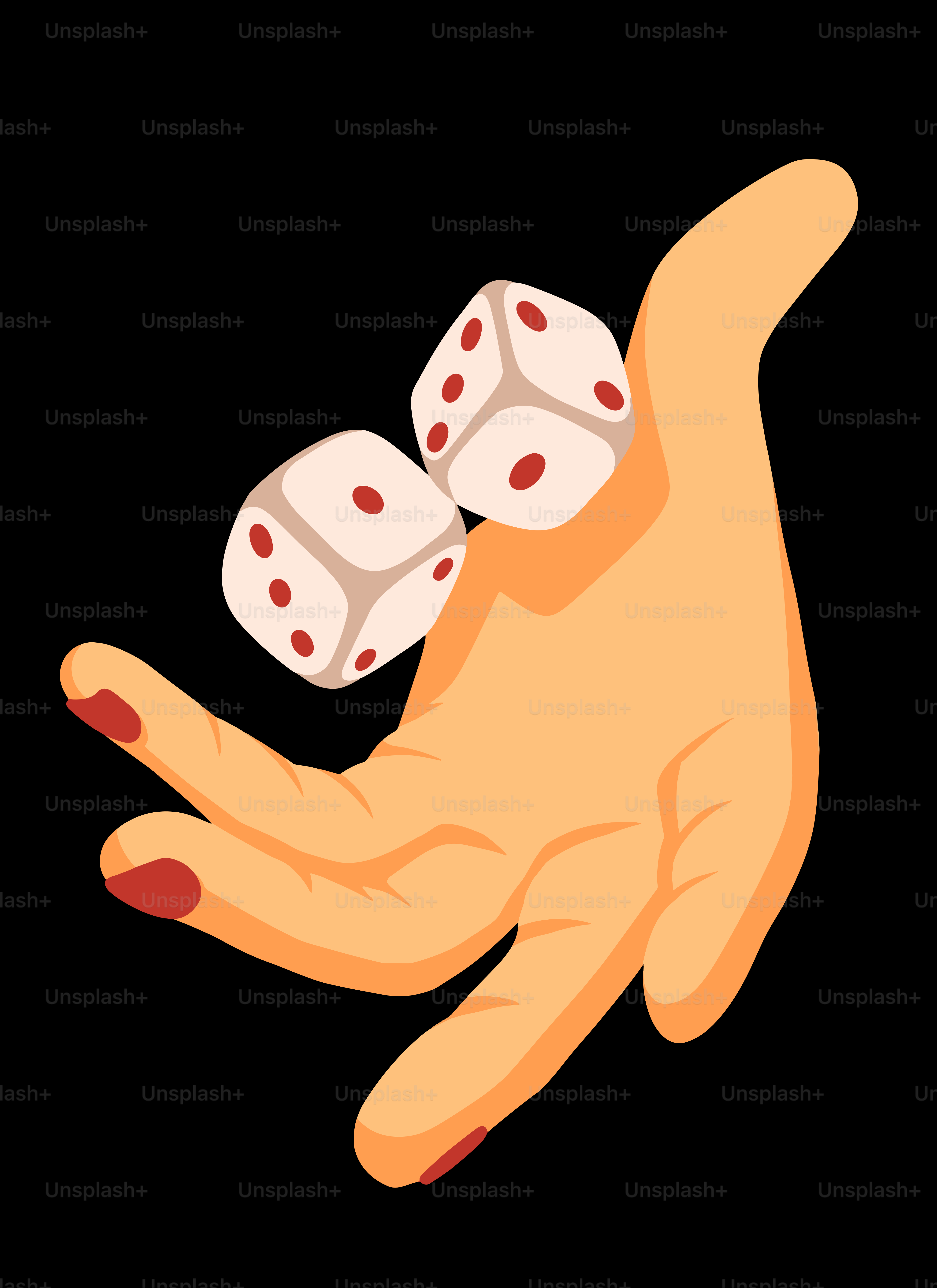 Hand wirft zwei weiße Würfel vor schwarzem Hintergrund