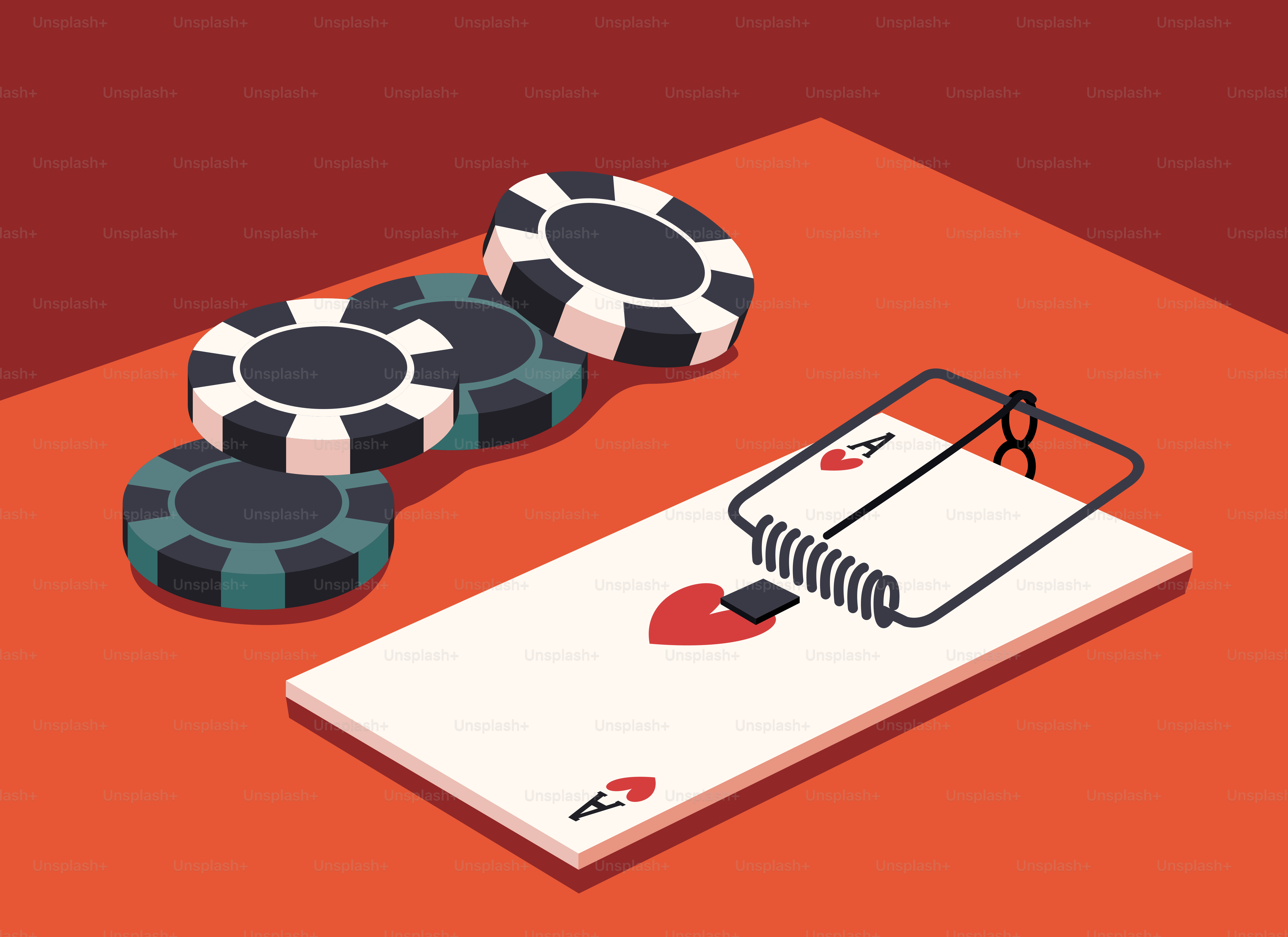 Poker chips and a mousetrap with aces