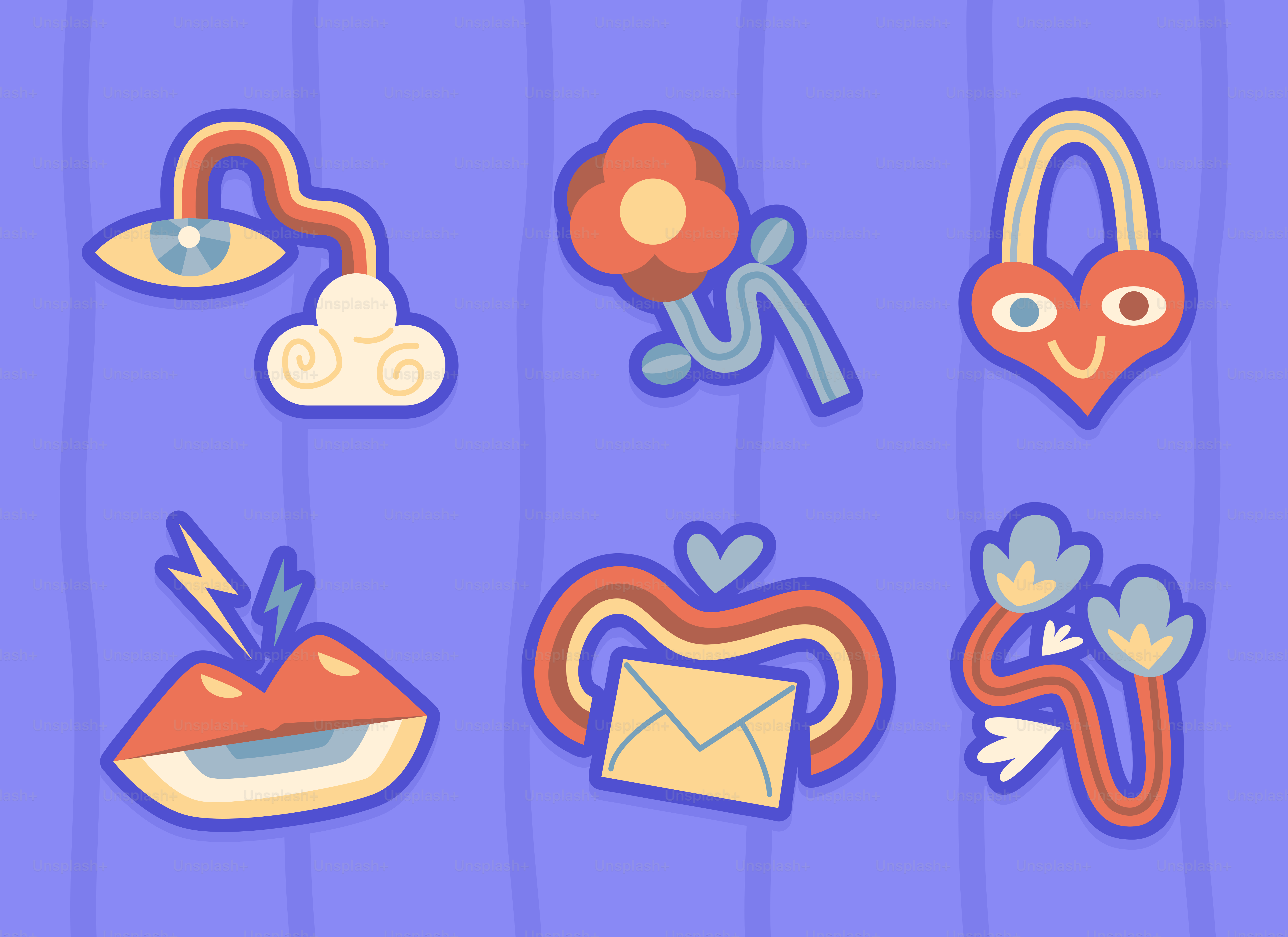A collection of whimsical, retro-style icons.