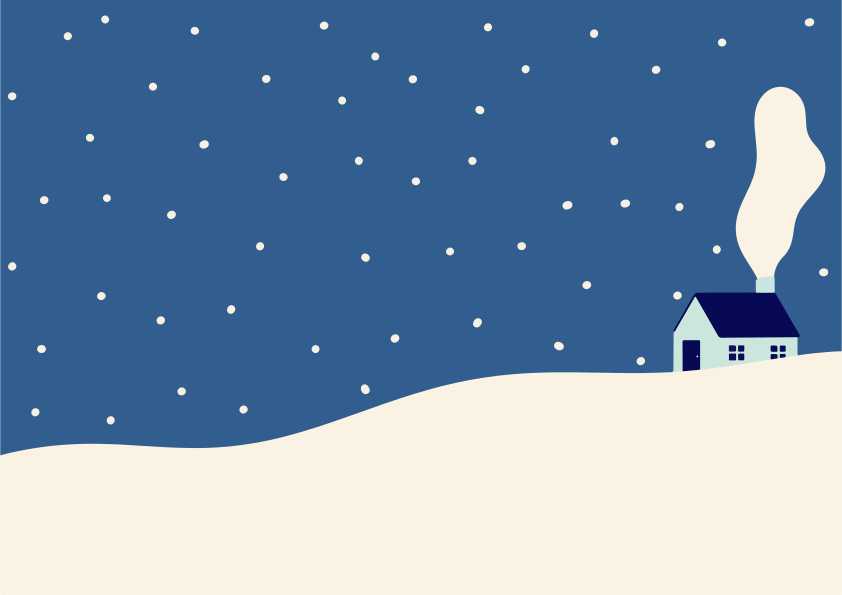 Una piccola casa con fumo che usciva dal camino nella neve.