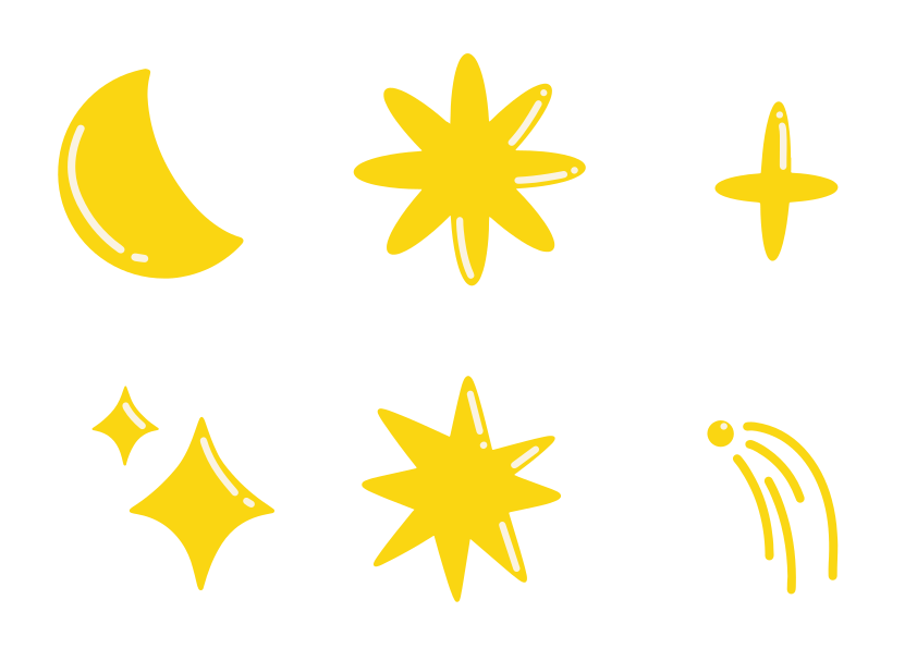 Yellow moon and stars icons on white background
