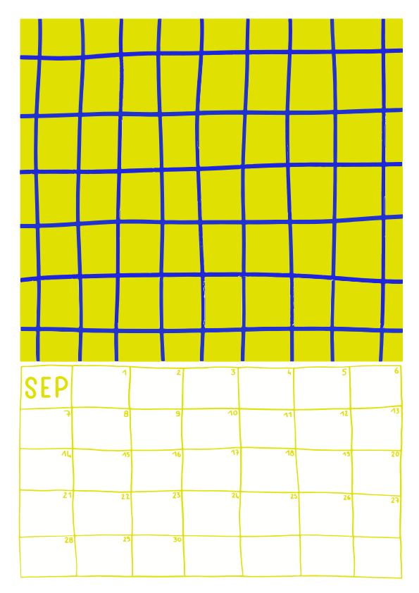 Patrón de cuadrícula amarilla y página de calendario de septiembre