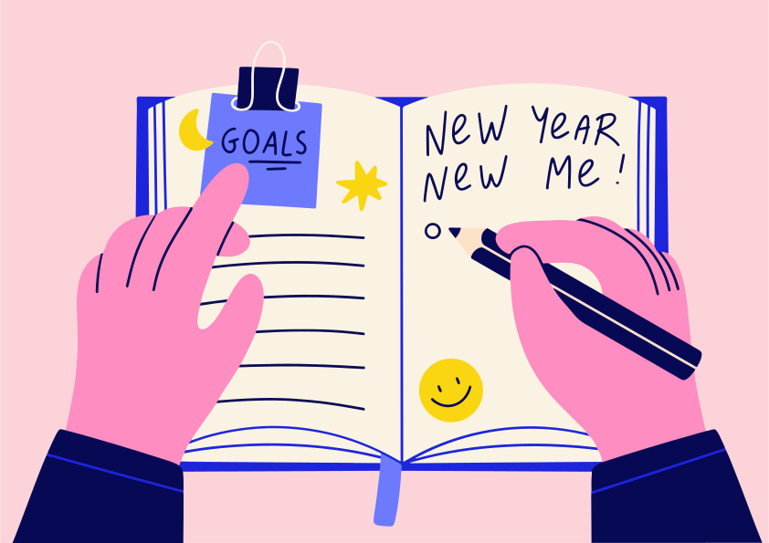 日記に「新年の新しい私」を書く手。