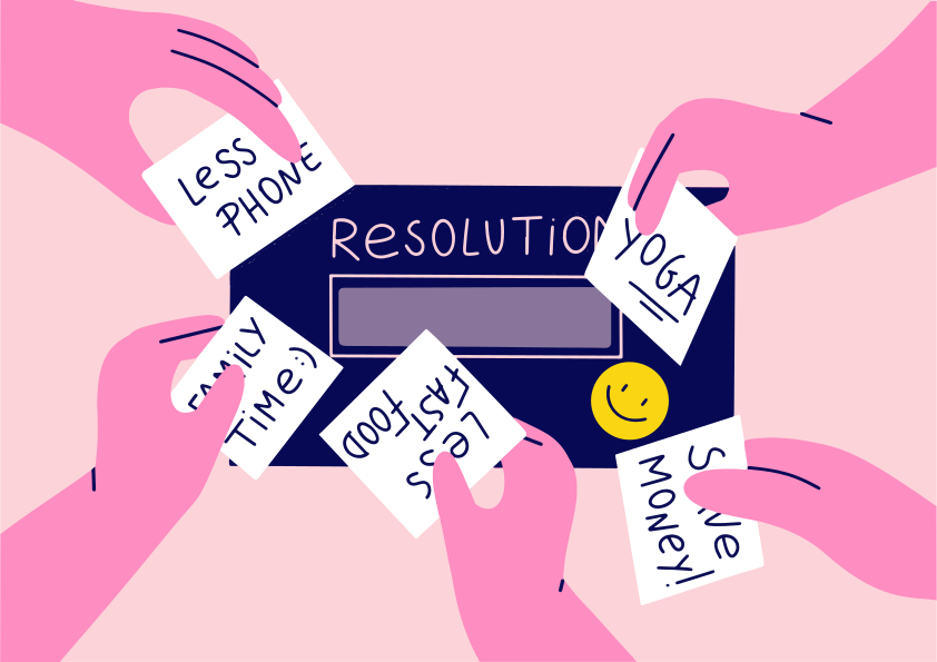 Hands placing resolution cards on a board.