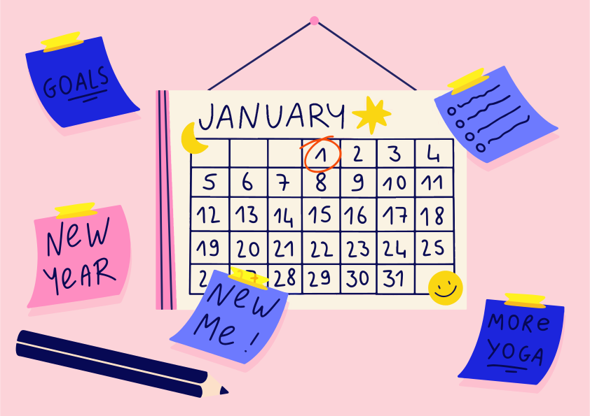 Calendar with january circled, surrounded by sticky notes. vector ...